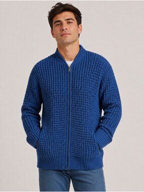 NWT $3300 Louis Vuitton Waffle Knit Zip Up Wool Cardigan Blue Unisex Size Small